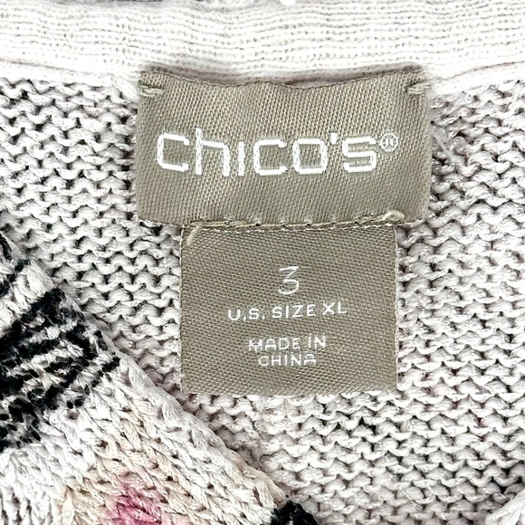 Chico's Blush Pink Paisley Sweater Sz 3 (XL) 3/4 Roll Tab Sleeve Romantic Cotton - Picture 7 of 12